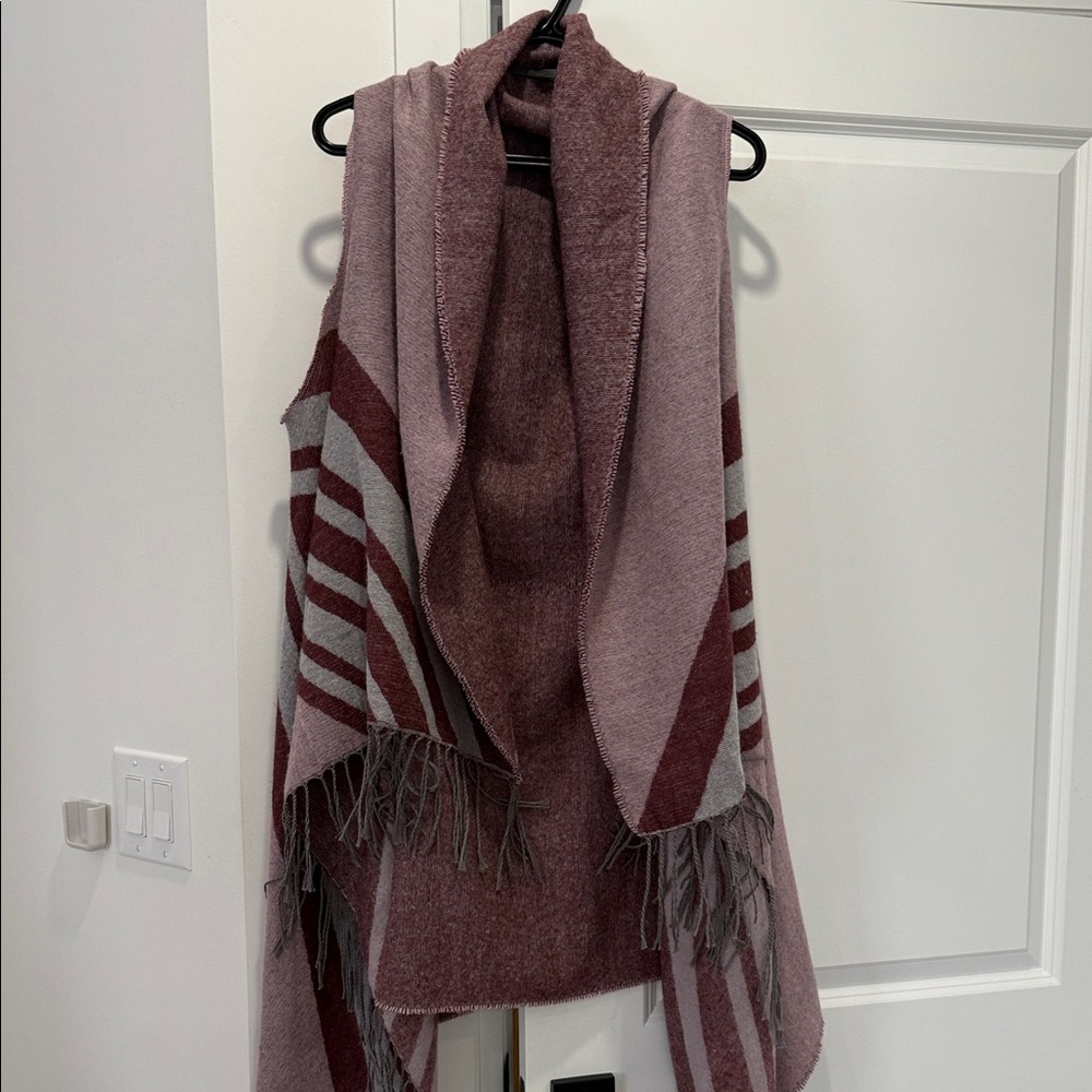 Reversible Striped Fringe Shawl Vest
